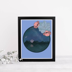 Flowers and Moon Digital Print