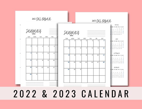 22 23 Monthly Calendar Portrait Printable Calendar Etsy