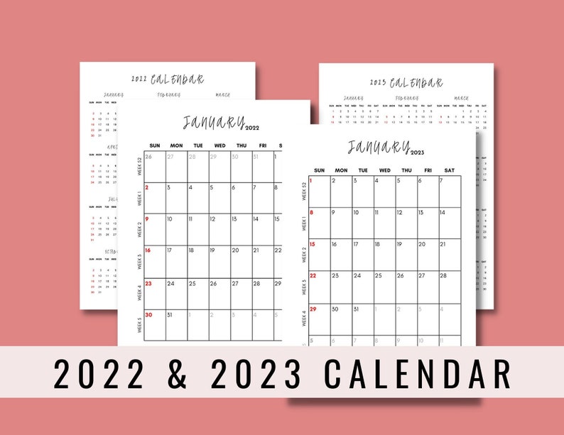 22 23 Monthly Calendar Portrait Printable Calendar Etsy