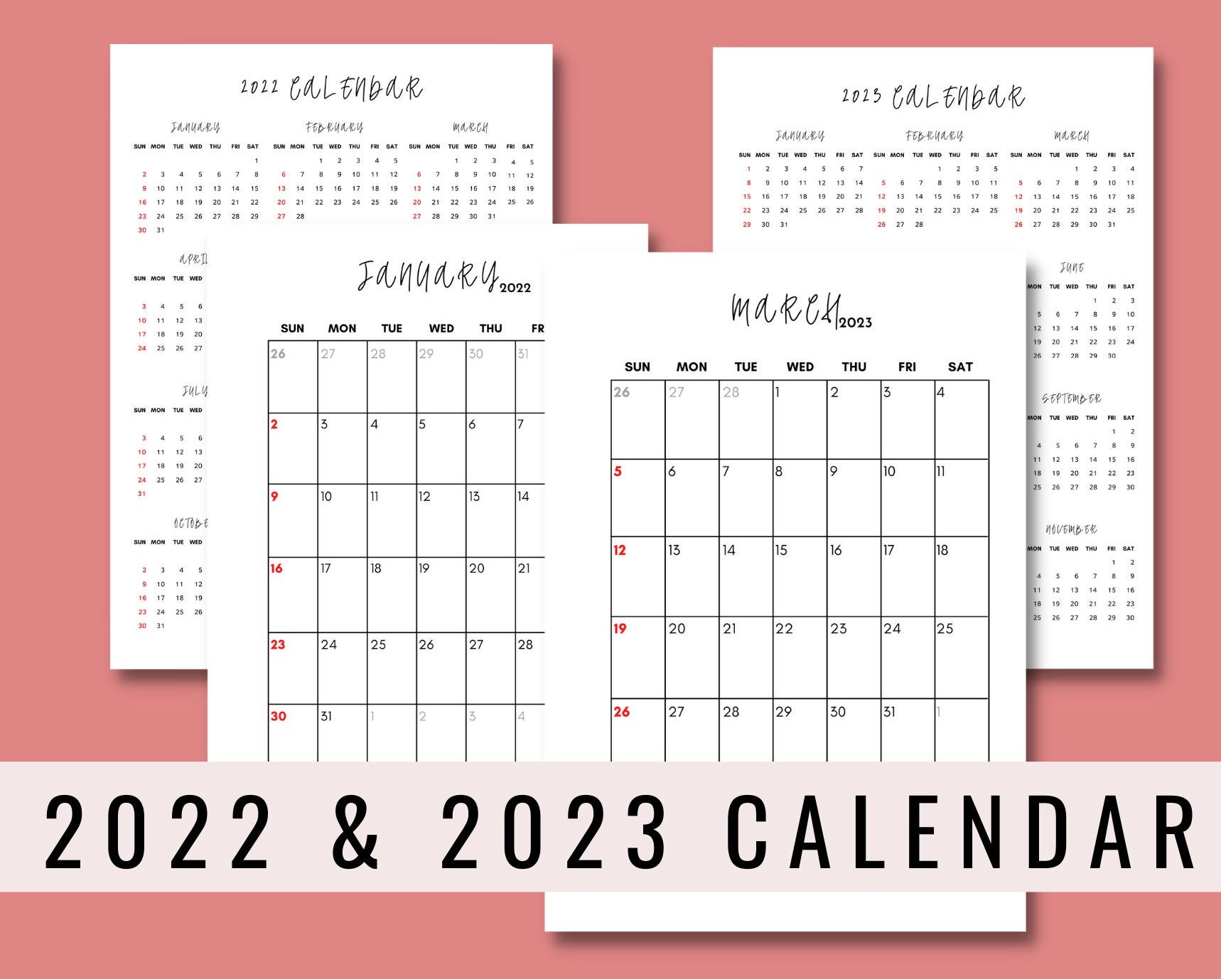 2022-2023 Monthly Calendar Portrait Printable Calendar - Etsy