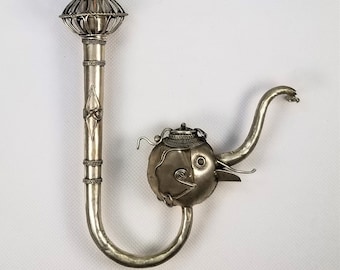 South East Asia Asian White Metal Elephant Head Bowl Pipe ca. 20th century