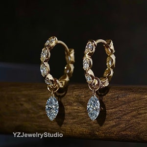 Lab Grown Diamonds Marquise Eternity Hoop Earrings 18k Solid Gold