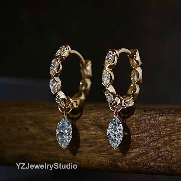 Lab Grown Diamonds Marquise Eternity Hoop Earrings 18k Solid Gold