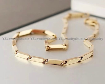 14k Solid Gold Dainty Kette Armband / Bar Kette Armband / Minimalist Armband / Stapelkette Armband / Schmuck Geschenk