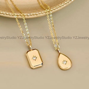 14k Solid Gold Prostokątny Wisiorek Naszyjnik/ Łza Wisiorek/ Prostokątny Wisiorek/ Minimalistyczny Prezent Biżuteryjny