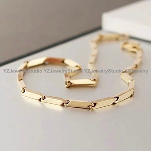 Bransoletka z 14-karatowego złota Dainty Chain Bransoletka/Bransoletka z łańcuszkiem barowym/Bransoletka minimalistyczna/Bransoletka z łańcuszkiem do układania/Prezent w postaci biżuterii