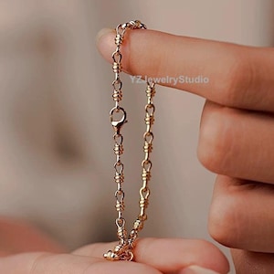 Bracelet noeud d'amour en or massif 14 carats/bracelet empilable minimaliste