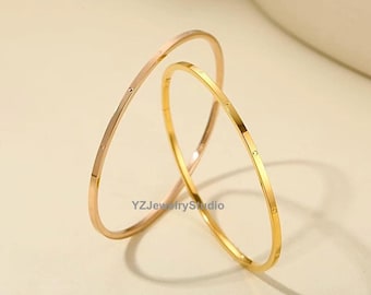 18k Gold Love Bangle/ Genuine 18k Gold Elegant Bangle/ Minimalist Stacking Bangle/ Anniversary Gift/ Wedding Jewelry