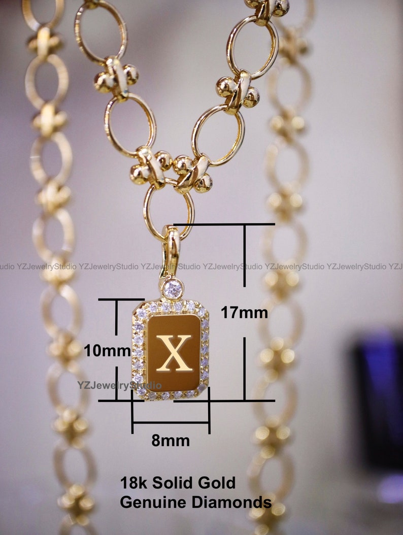 18k Solid Gold Rectangle Initial Letter Personalize Diamond Pendant/ Diamond Initial Tag/ Diamond Tag Custom Letter / Elegant Gift image 4