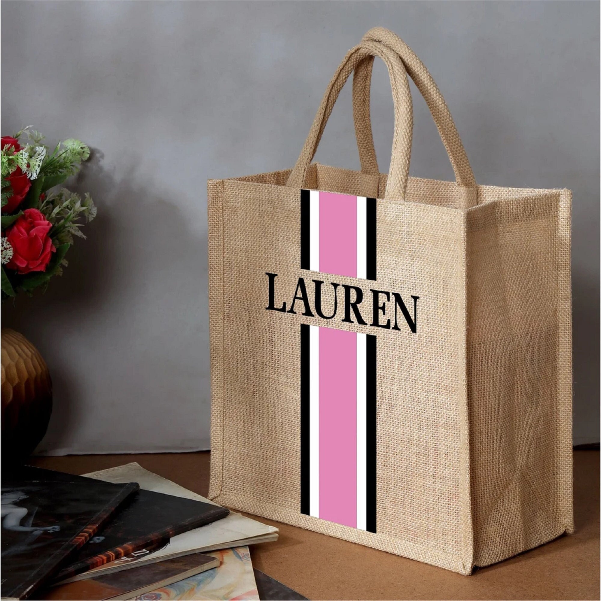 Tote Bag Jute Burlap Personalized Natural Jute Tote Bag -  Denmark