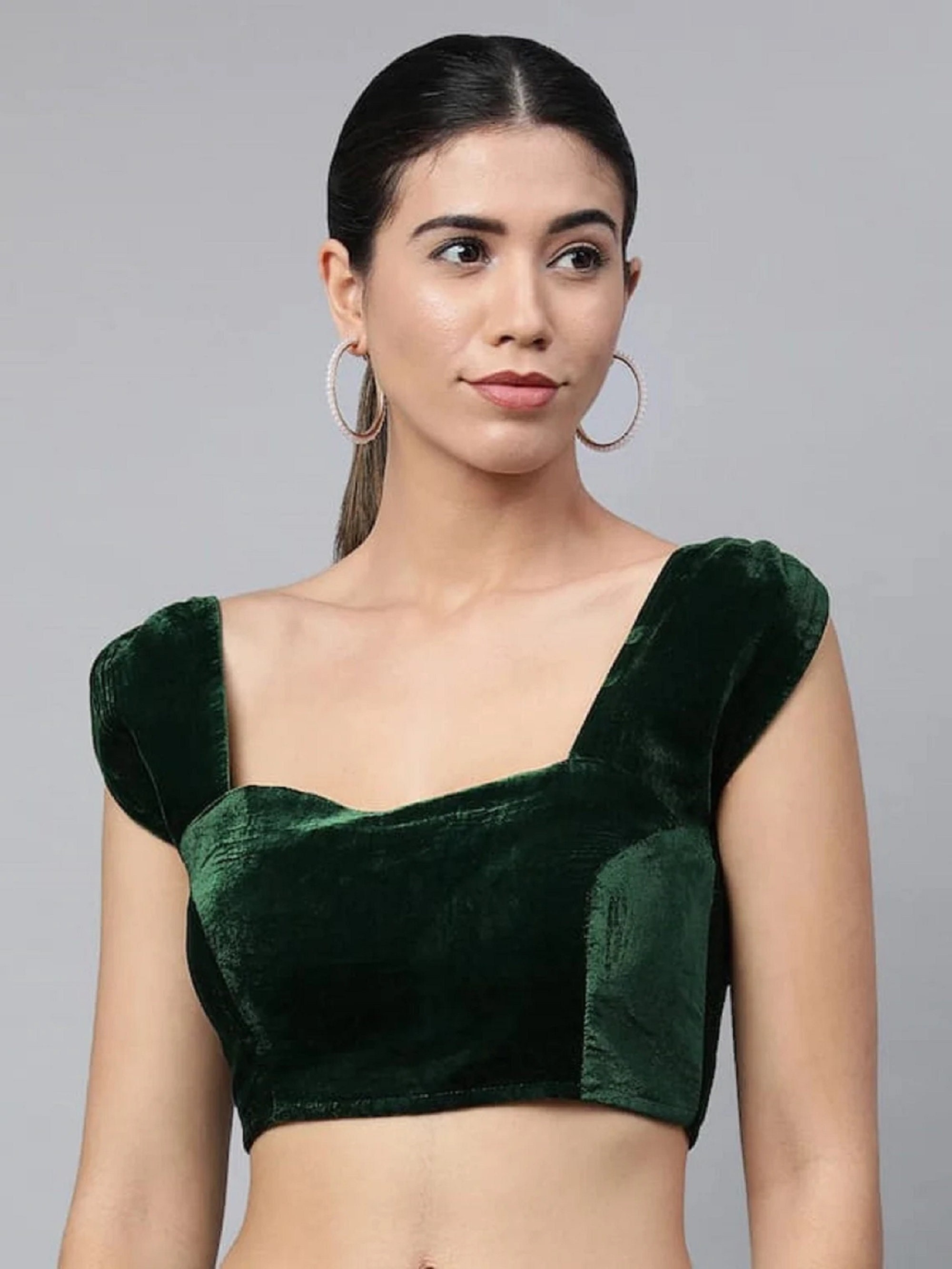 Custom Made Fancy Saree Blouse Crop Top Green Solid Velvet - Etsy Canada