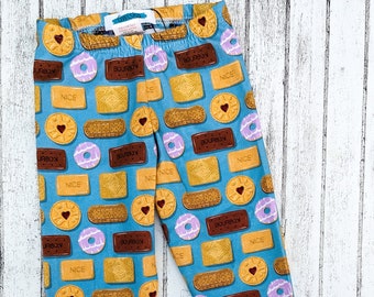 Blue biscuit cuffed leggings | baby child toddler kids childrens leggings | xmas birthday gift present | cuffs | handmade