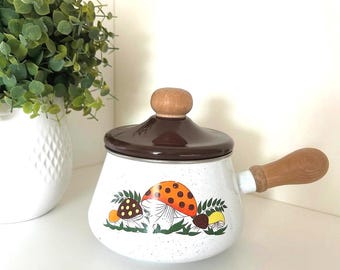 Vintage Merry Mushroom Enamel Fondue Pot
