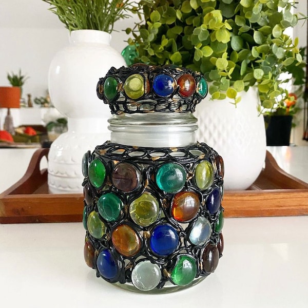 Vintage Glass apothecary jar with mosaic design