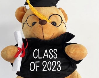 Personalized Graduation Bear, Class of 2024 First Grad Gift, Cute Plush Toy for Kids, Customized Name Bear Toy, Stuffed Bear with Cap