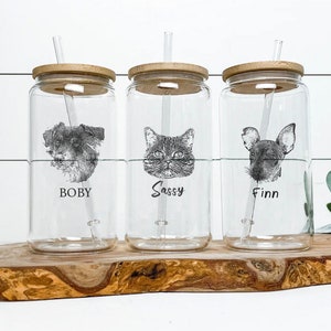 Personalized Pet Picture Jar, Dog and Cat Mom Gifts, Glass Tumbler, Gift For Her, Cat Dog Face Cup, Pet Owner Gift, 16oz Soda Can Glass