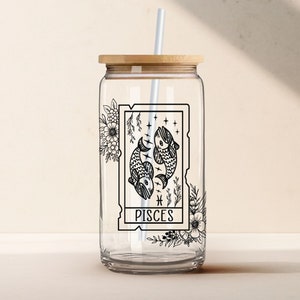 Personalized Zodiac Sign Tumbler,  Custom Celestial Glass Cup, Chirstmas Gifts, Gift For Her, Unique Coffee Cups, 16oz Soda Can with Straw