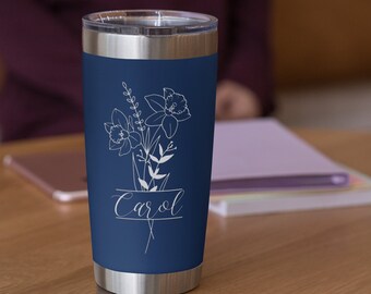 Birth Flower Name Tumbler, Bridesmaids Gifts, Steel Engraved Tumblers, 20oz Tumbler, Bridesmaids Proposal Gifts, Bachelorette Party Favors