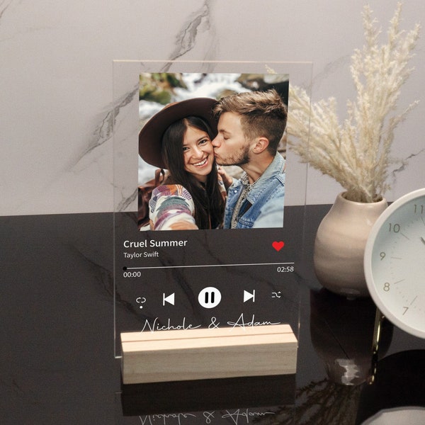 Personalized Song Plaque for Couples, Moms Birthday Gift, Anniversary Gift, Couple Gift, Gift For Her, Custom Picture Acrylic Playlist Stand