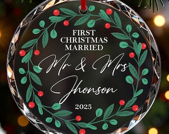 Personalized First Christmas Married Ornament 2026, Custom Name Mr & Mrs Christmas Tree Decor, Newlywed Keepsake Gift, Holiday Couple Gift