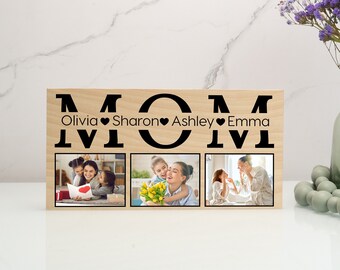 Mom and Kids Name Wood Sign, Personalized Family Photo Sign, Mothers Day Gifts for Her, Custom Mom Desk Display, Mother and Kid Picture Sign