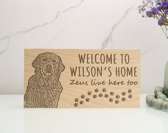 Laser Engraved Wood Sign, Personalized Pet Picture Decor, Family and Dog Name Sign, Unique Wall Hanging, Custom Dog Welcome Door Sign