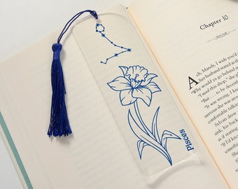 Personalized Zodiac Bookmark, Acrylic Birth Flower Bookmark, Mothers Day Gift, Gift for Her, Custom Constellation Bookmark, Scorpio Bookmark