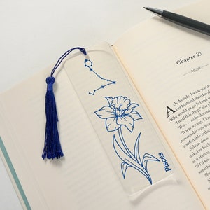 Personalized Zodiac Bookmark, Acrylic Birth Flower Bookmark, Mothers Day Gift, Gift for Her, Custom Constellation Bookmark, Scorpio Bookmark
