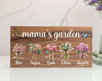 Mothers Day Gift for Grandma, Nana's Garden Wood Sign, Grandkids Birthflower Sign, Walnut and Birch Color Wall Hanger, Grandmother Gifts