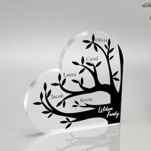 Custom Mothers Day Gifts, Personalized Family Tree, Unique Gifts For Her, Acrylic Heart Stand, Family Name Tree, Family Gift, Memorial Gift