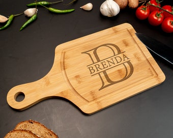 Engraved Initial Cutting Board, Personalized Bamboo Kitchen Board, Name and Letter Kitchen Gift, Mothers and Fathers Day Gifts, Family Gift