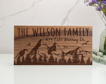 Engraved Family Name Wood Sign, Custom Home Sign with Address, Personalized Wall and Door Sign for New Home, Farmhouse Decor, Wall Hanging