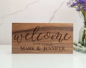 Personalized Welcome Sign for Home, Wood Door Sign, Custom Welcome Sign with Name, Wedding Gifts, New Home Gift, Newlywed Couple Gifts