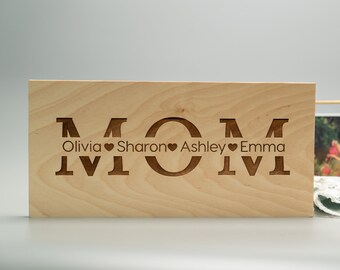 Mom Name Sign, Wood Desk Sign Mother, Mothers Day Gifts, Gift for Her, Kids Name Wood Stand, Unique Wall Sign for Mom, Personalized Gifts