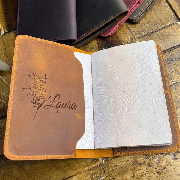 Engraved Passport Cover, Birth Flower Passport Holder, Mother's Day Gift, Gift For Mom, Gift For Wife, Gift For Her, Leather Passport Case