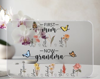 Unique Mothers Day Gifts, Acrylic Family Plaque, Mom and Grandma Display, Personalized Kids and Grandkids Name Stand, Grandmother Gifts