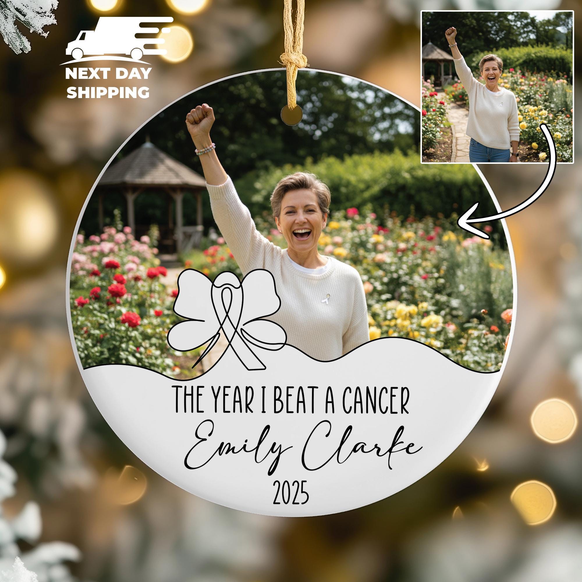 This Year I Beat Cancer Ornament, Cancer Free Name Ornament, Personalized Cancer Survivor Picture Ornament, Free of Cancer Celebration Gift