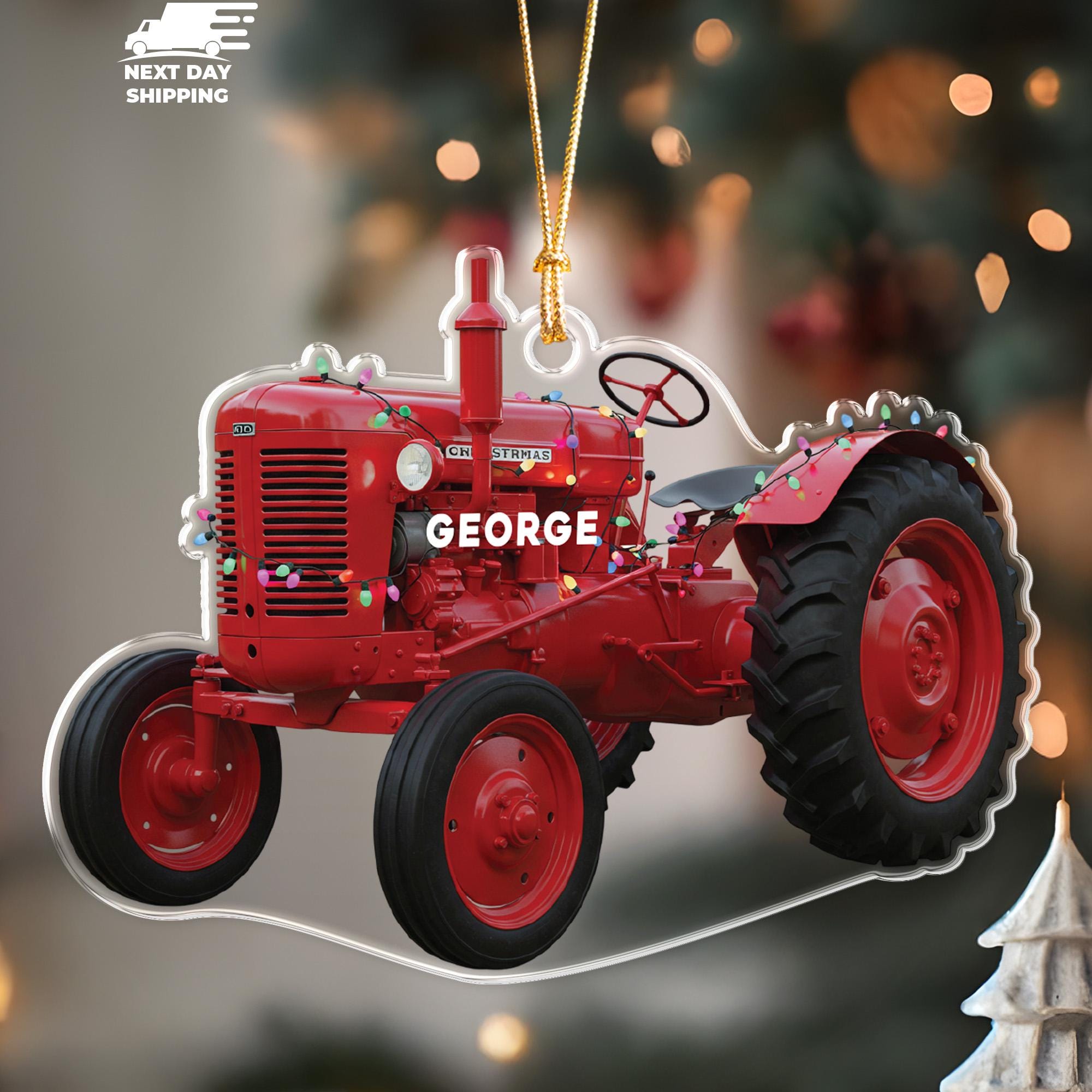 Personalized Tractor Ornament, Custom Name Farm Christmas Decoration, Vintage Tractor Ornament, Country Boy Holiday Ornament, Holiday Farm