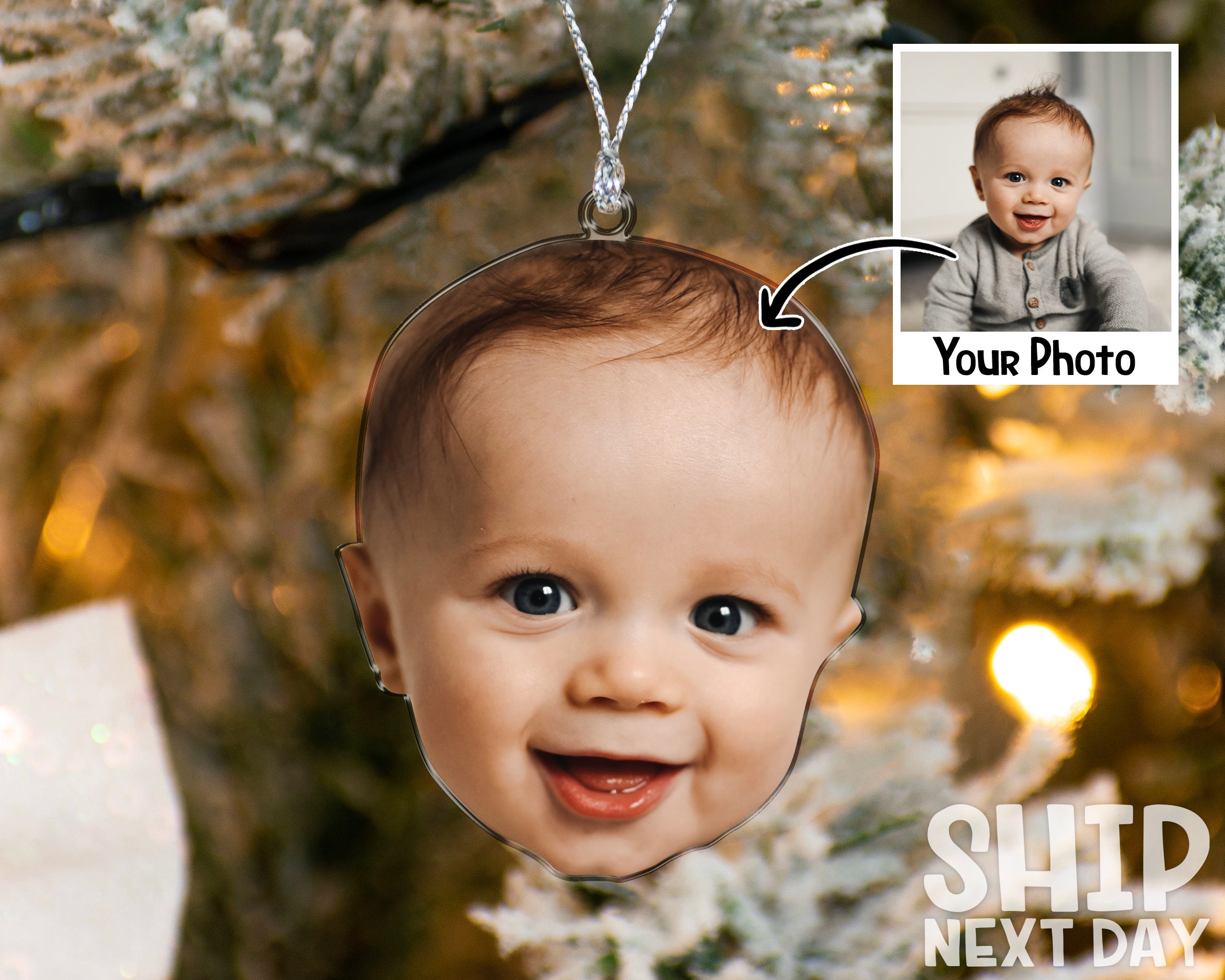 Custom Baby First Christmas Ornament with Photo, Christmas Ornament Gifts, Baby Gifts, Personalized Picture Ornament, Baby Keepsake Ornament