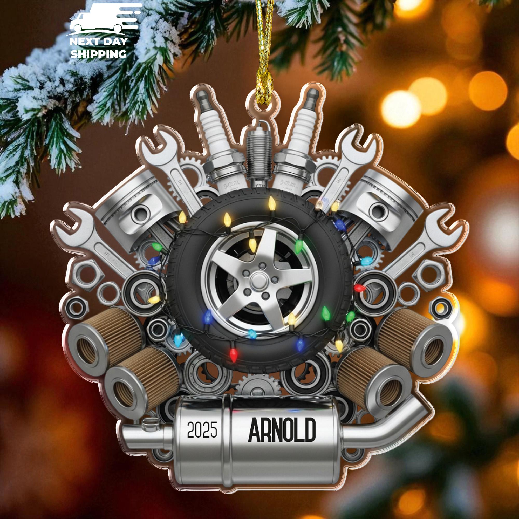 Mechanic Tools Christmas Ornament, Personalized Gift For Car Enthusiasts, Custom Name Maintenance Equipment Ornament, Christmas Gift For Dad
