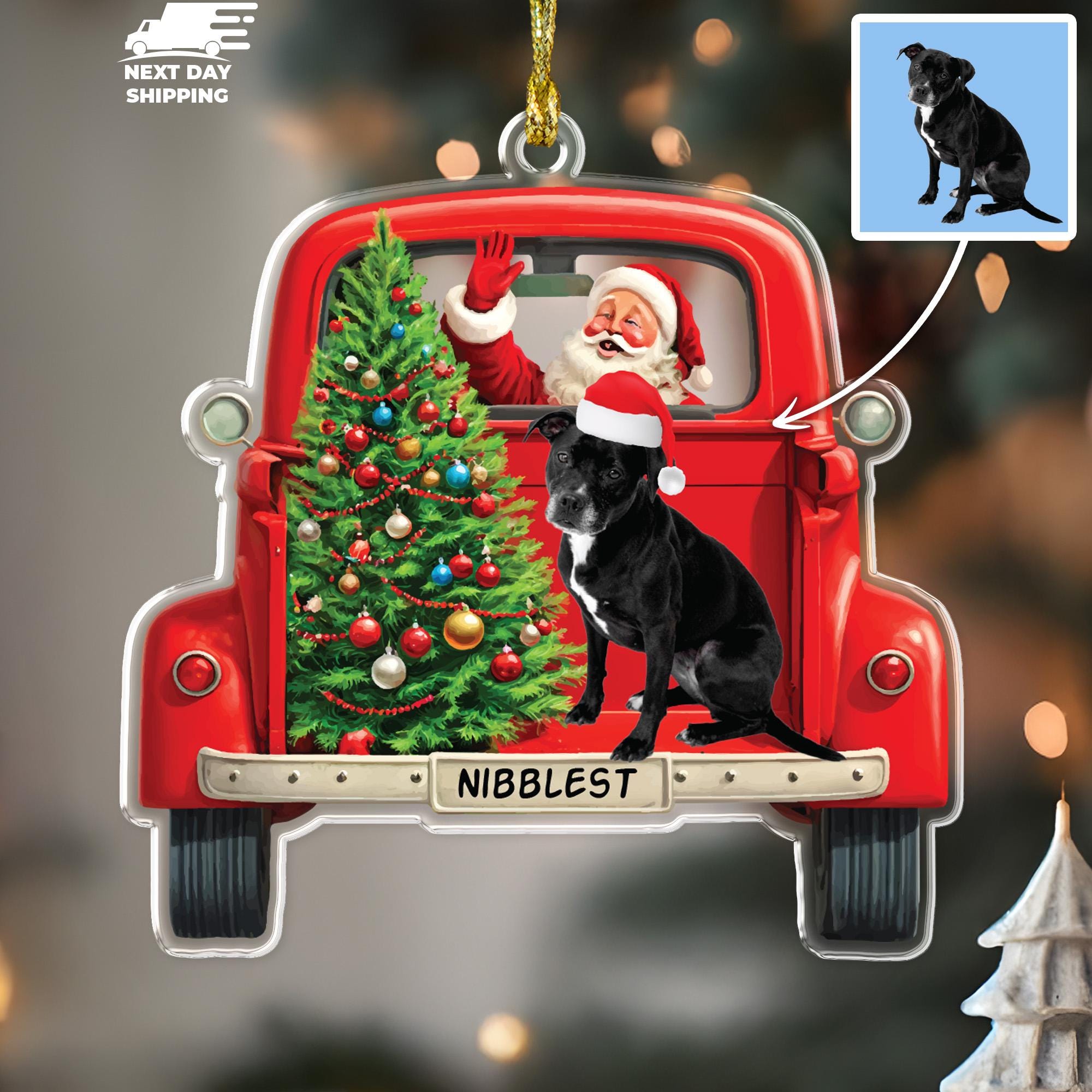 Santa's Favorite Dog Ornament, Custom Christmas Truck Ornament, Personalized Dog Owner Ornament, Christmas Tree Decor, Dog Name Keepsake