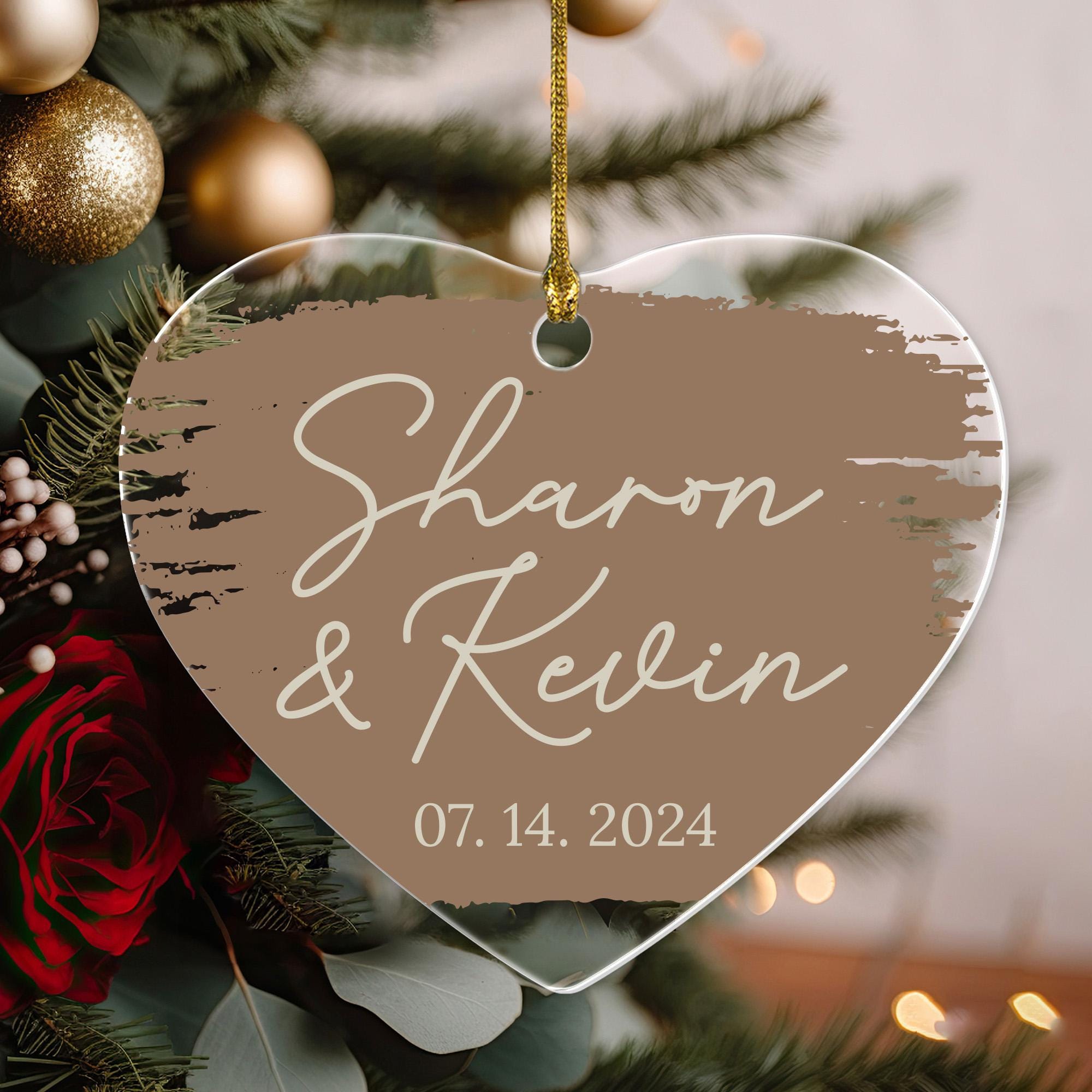 Personalized Couple Ornament, Heart Ornament, Engagement Ornament, Married Ornament, Wedding Keepsake, Family Ornament, Christmas Ornament