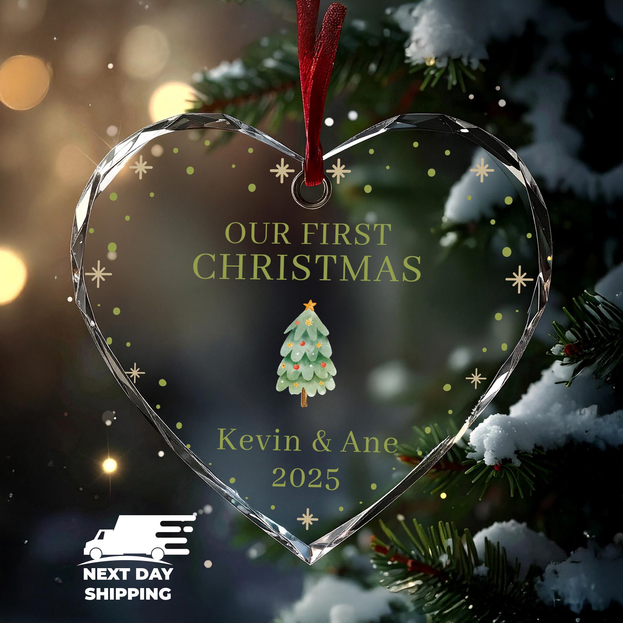 Our First Christmas Ornament 2025, Personalized Heart Ornament for Couples, Newlywed Christmas Tree Decoration, Married First Xmas Ornament
