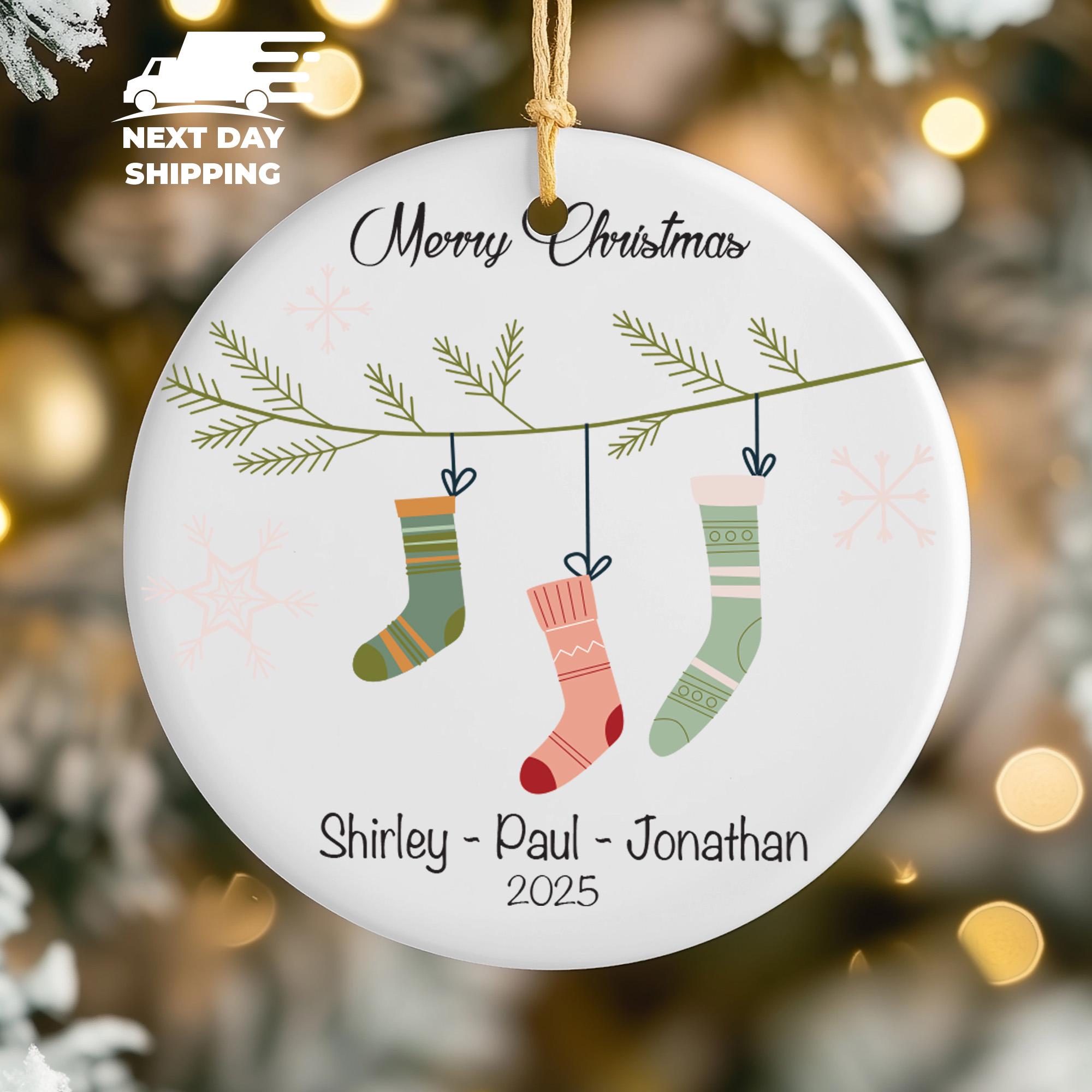 Personalized Family Christmas Ornament 2025, Hanging Stockings Custom Names Christmas Tree Decoration, Merry Christmas Stocking Ornament