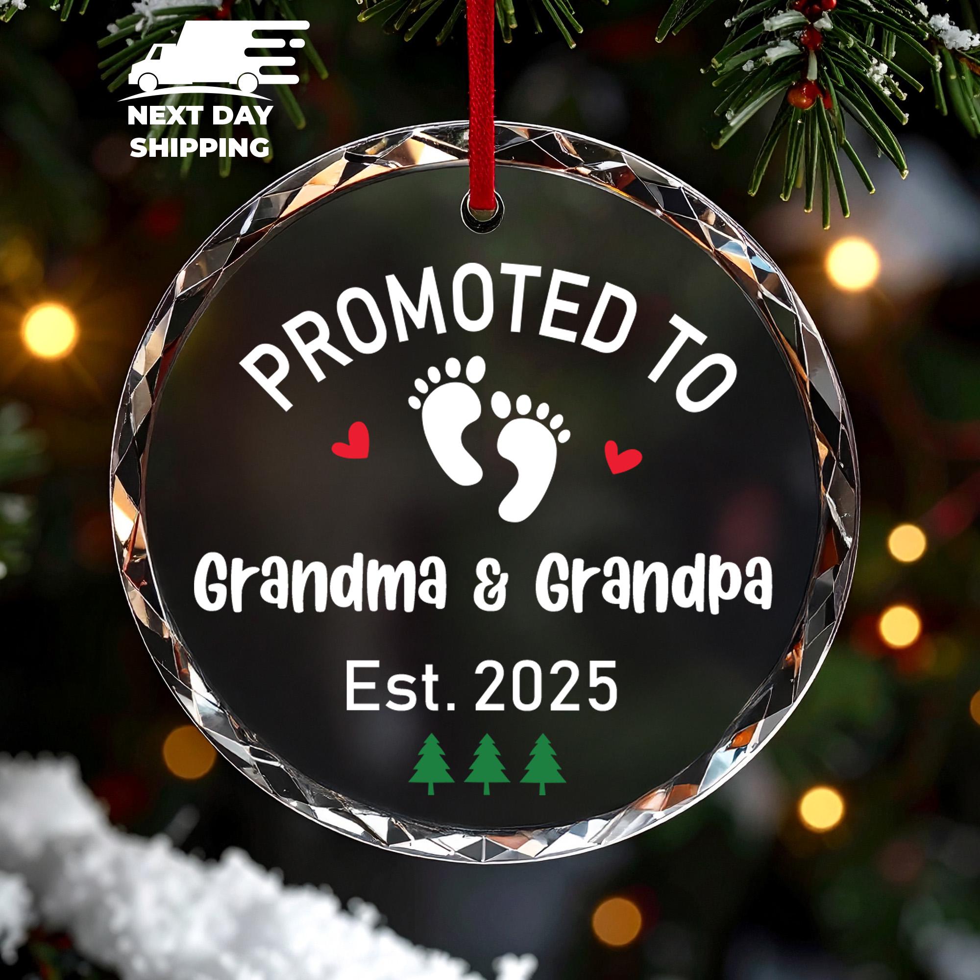 Promoted To Grandma And Grandpa Name Ornament, Personalized Baby Announcement Holiday Keepsake, First Time Grandparents Christmas Ornament
