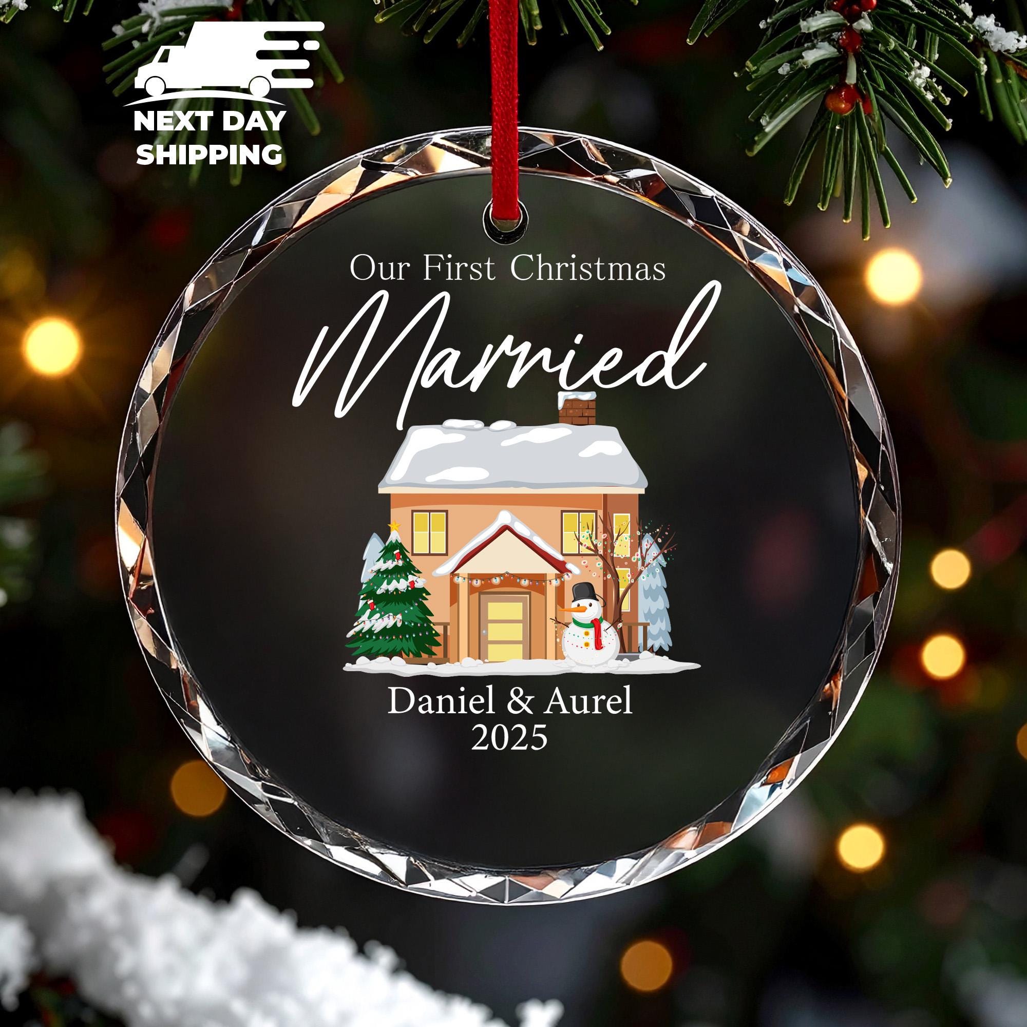 Our First Christmas Married Name Ornament 2025, Custom Married Holiday Keepsake, Newlywed Couple Gift, New Home Christmas Tree Decoration