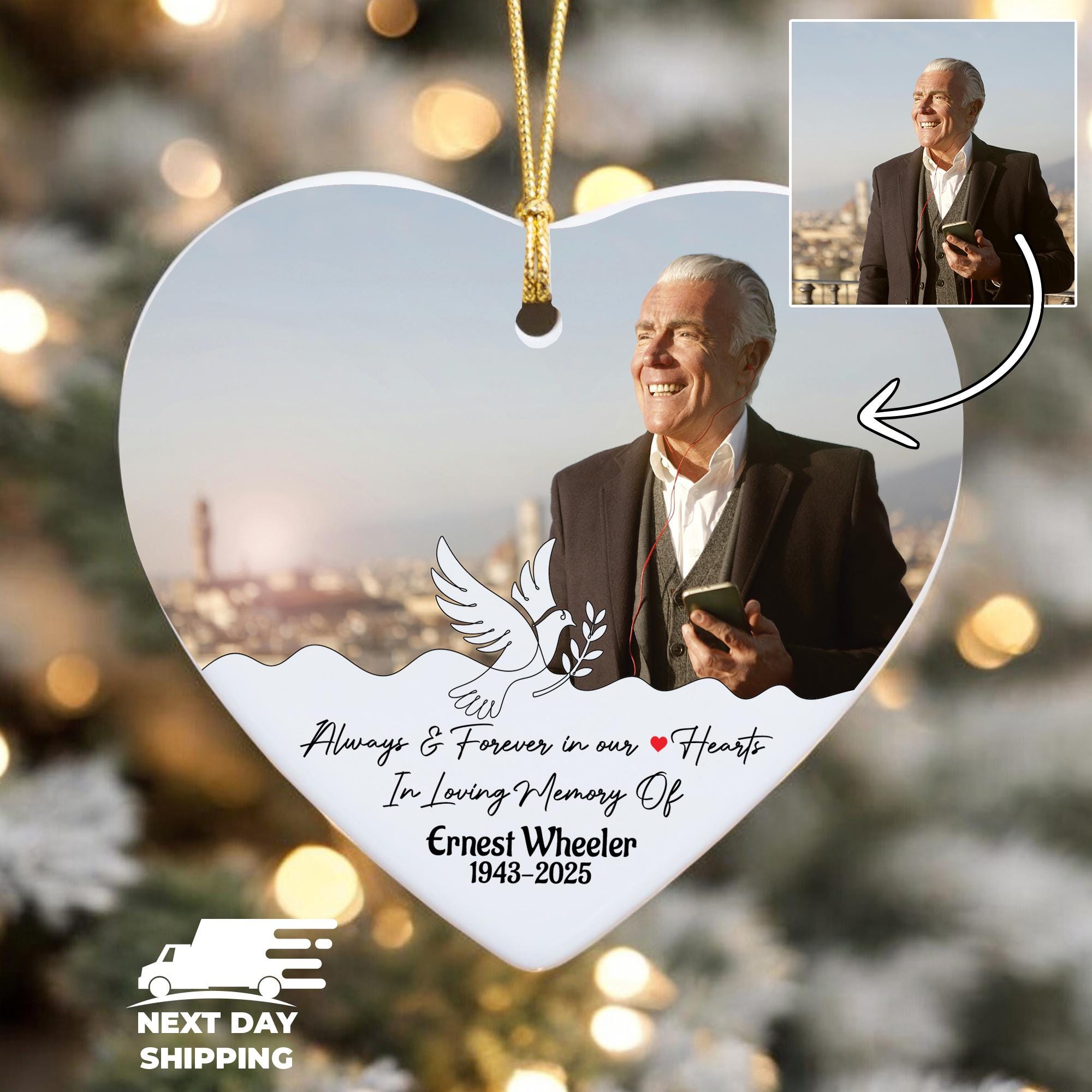Memorial Christmas Keepsake, Personalized Loss Gift, Ornament with Name and Date, Dove Condolence Ornament, Loss of Loved One Ornament