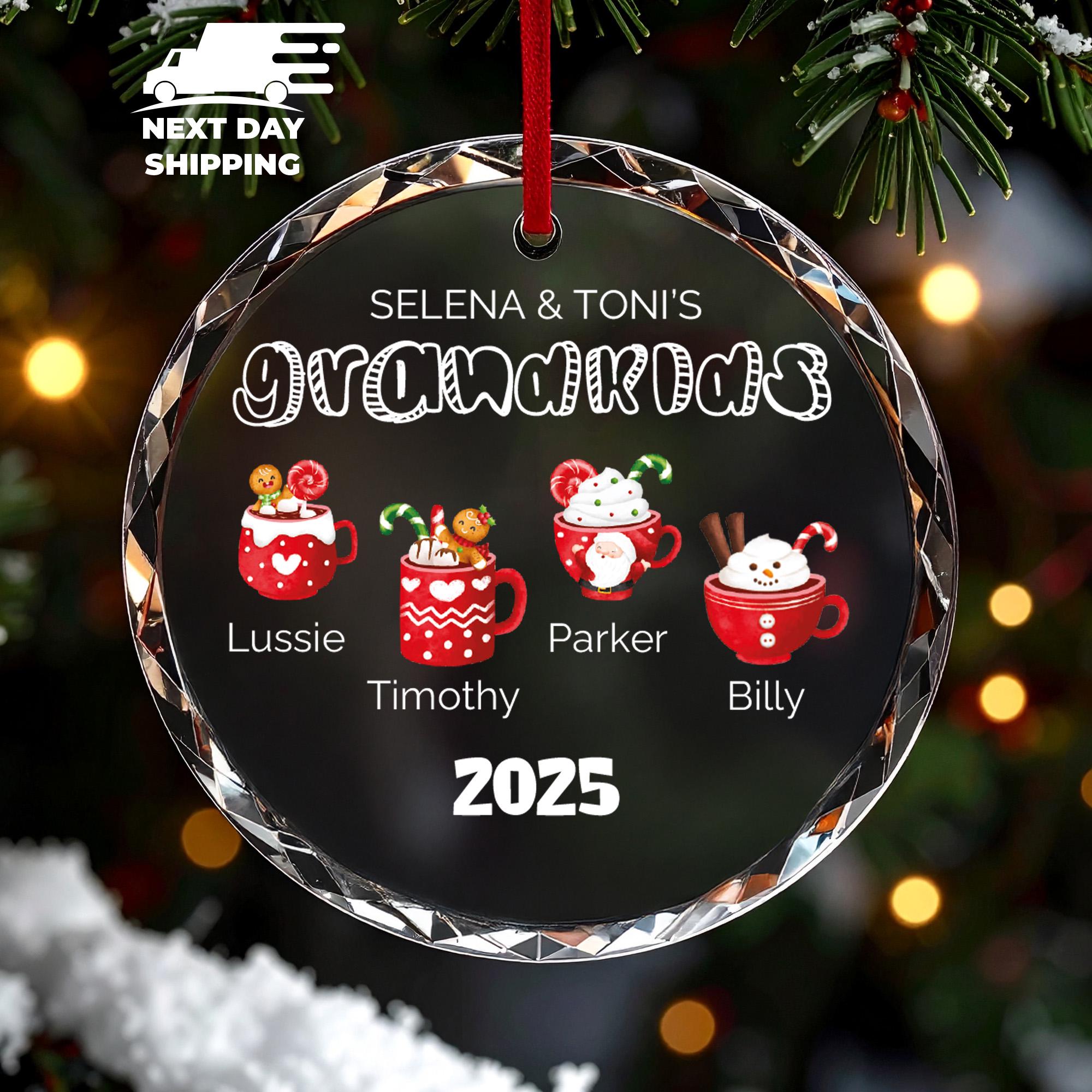 Personalized Grandkids Christmas Ornament 2025, Custom Hot Cocoa Mug Ornament, Grandchildren Names Xmas Tree Decoration, Grandparent Gift