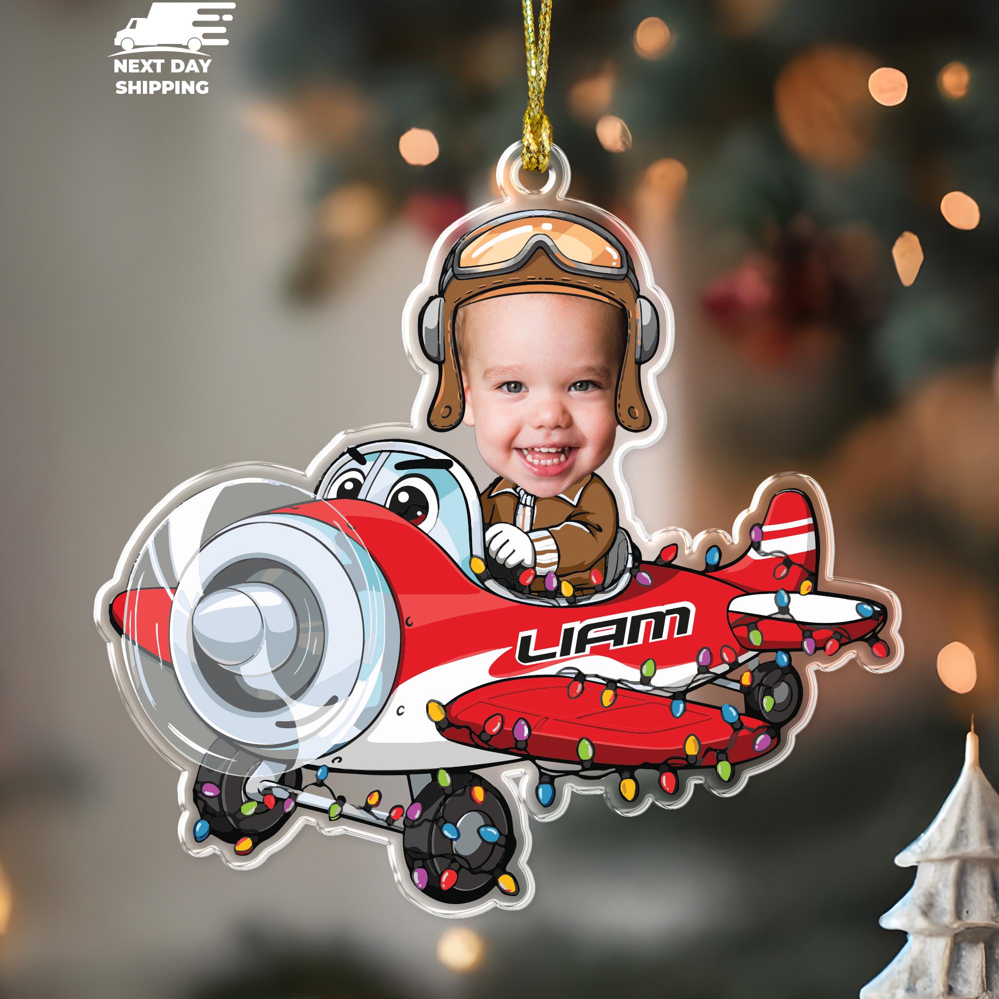 Funny Baby Pilot Ornament, Personalized Plane Ornament, Kids Photo Ornament, Baby Face Ornament, Picture Ornament, Christmas Gift for Kids
