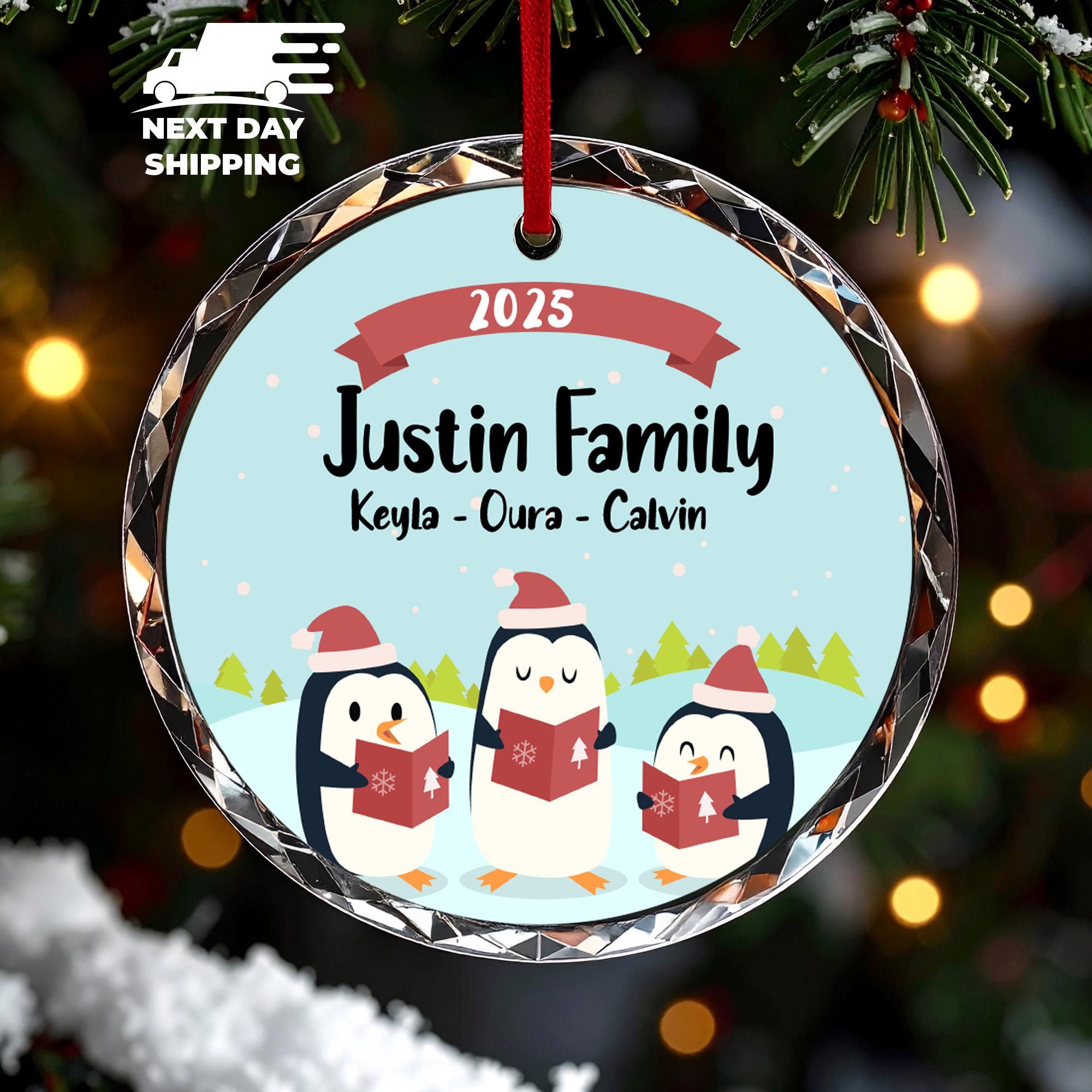 Personalized Penguin Family Ornament 2025, Custom Christmas Family Name Ornaments, Holiday Penguin Choir Singing Xmas Tree Decoration Gift